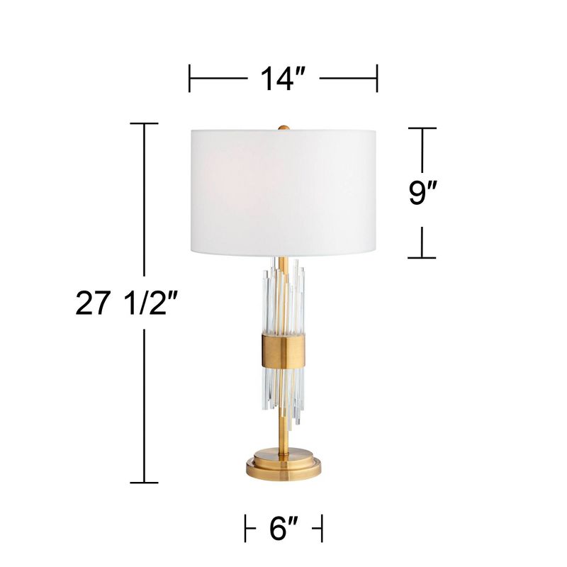 Possini Euro Design Aloise Modern Mid Century Table Lamp 27 1/2" Tall Brass Clear Glass Tube White Drum Shade for Bedroom Living Room Bedside Office, 4 of 10