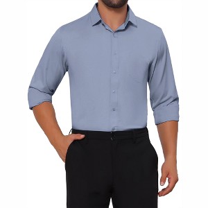 INSPIRE CHIC Men's Point Collar Button Long Sleeve Solid Color Business Dress Shirt - 1 of 4
