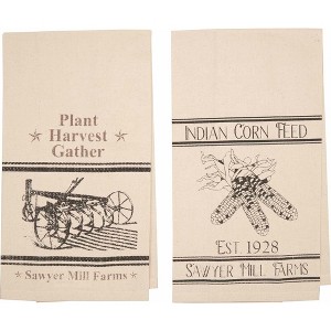 Sawyer Mill Charcoal Plow & Corn Muslin Unbleached Natural Tea Towel Set of 2 19x28 - 1 of 4