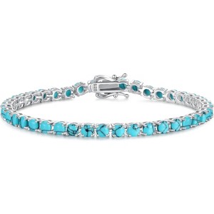 Sterling Silver Birthstone Tennis Bracelet, 4mm Wide 7.2 Inch Fine Jewelry for Wedding, Prom, Birthday Gift for Women - 1 of 4