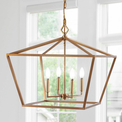 JONATHAN Y Plains Mini Lantern Modern 4-Light 12-in Brass Gold LED