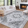 Vintage Washable Floral Area Rug: Non-Slip Distressed Oriental Carpet with Medallion – Low-Pile Accent Floor Mat for Living Room, Laundry Room - 3 of 4