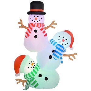 Outsunny 8.2' Christmas Inflatables Three Stacked Snowmen with LED Lights for Lawn Garden Party - 1 of 4