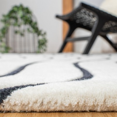 Ivory and Black Tufted Wool Silk Square Area Rug