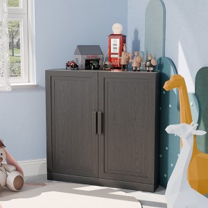 Wooakway Natural Wood/Black/Light/White Walnut Decorative Bookshelf 3 Shelf Adjustable Corner Cabinet for Kitchen Pantry Storage Small Space Organizer - 1 of 4