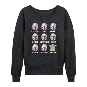 Women's - Star Wars - The Mandalorian Mandalorian Moods Lightweight French Terry Wide Neck Long Sleeve Graphic Shirt - 1 of 4
