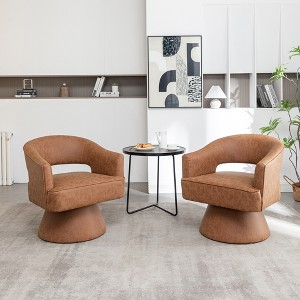 SEYNAR Modern PU Leather 360 Degree Swivel Accent Barrel Chair Set of 2,Brown,28.1''W*27.6''D*29.3''H - 1 of 4