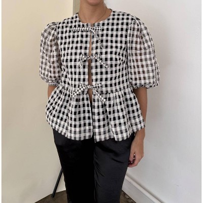 Women's Cara Cotton Poplin Tie Gingham Top - Sofie the Label