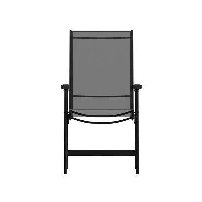 Black Metal Outdoor Folding Sling Dining Chairs, Set of 2