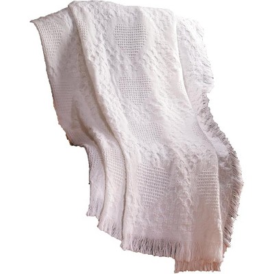Manual Woodworkers and Weavers Basketweave Heart Throw – 46"x60" White 2-Layer Cotton Blanket, Soft and Textured Decorative Throw
