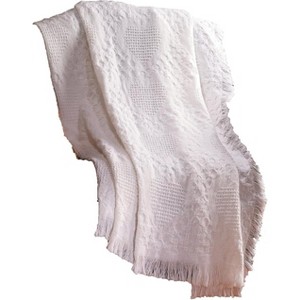 Manual Woodworkers and Weavers Basketweave Heart Throw – 46"x60" White 2-Layer Cotton Blanket, Soft and Textured Decorative Throw - 1 of 3