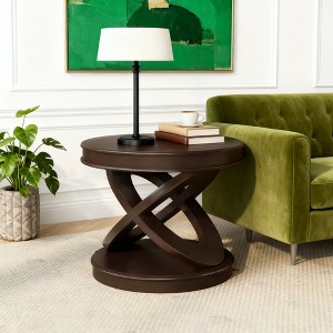Luxystar Retro Wood Round End Table with X-shape Base for Dining or Living Room, Espresso - 1 of 4