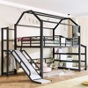 KWPZQEB Twin/Full Size Loft Bed, Metal Bed Frame with Slide & Stairs, Kid Playhouse with Storage Shelves & House-shaped Roof, Noise-free Design - 3 of 4