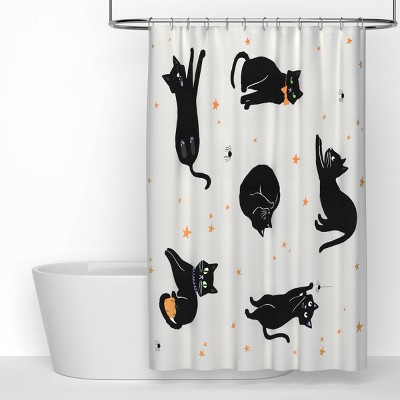 Halloween Black Cats Glow in the Dark Shower Curtain White - Hyde and EEK! Boutique™