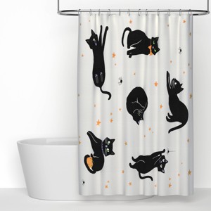 Halloween Black Cats Glow in the Dark Shower Curtain White - Hyde and EEK! Boutique™ - 1 of 4