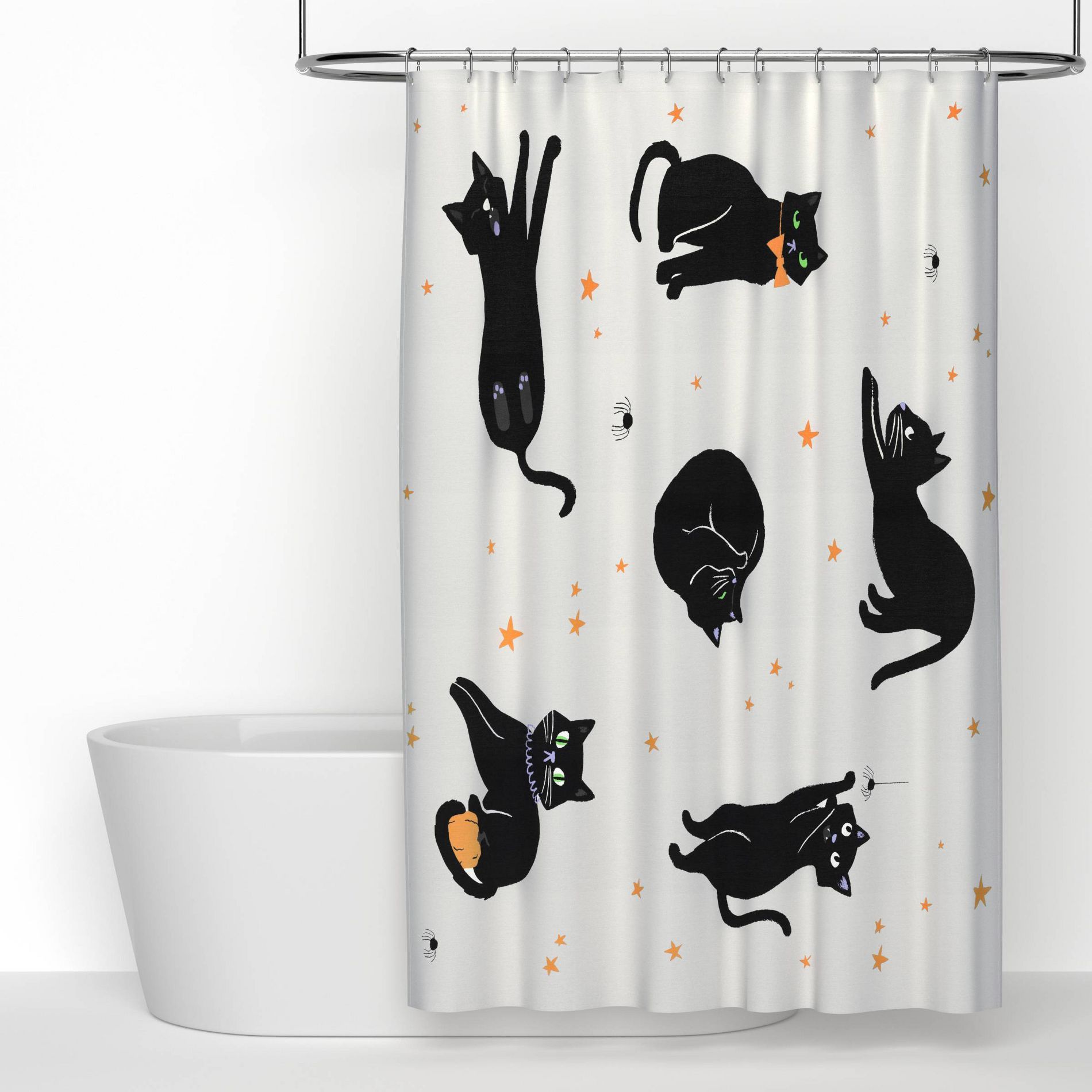 Halloween Black Cats Glow in the Dark Shower Curtain White - Hyde and EEK! Boutique™