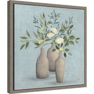 Natural Bouquet II Blue Canvas Still Life Print in Gray Frame 16 x 16-in
