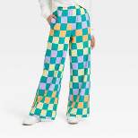 Women's Colorful Print Checkered Wide Leg Graphic Pants