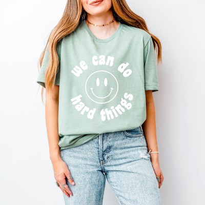 Simply Sage Market We Can Do Hard Things Smiley Face Short Sleeve Tee - XS - Sage
