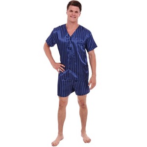 ADR Mens Satin Pajamas, Short V-Neck Pj Set - 1 of 3