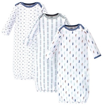 Luvable Friends Baby Boy Cotton Long-Sleeve Gowns 3pk, Boy Feathers, 0-6 Months