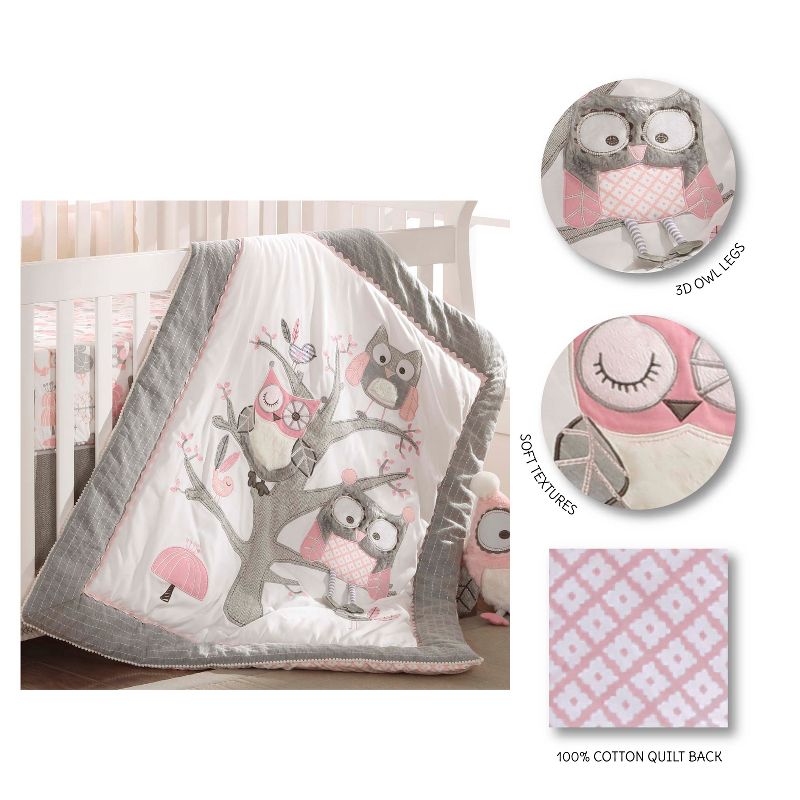Night Owl Pink 5-Piece Crib Bedding Set - Levtex Baby, 3 of 8