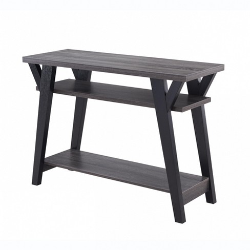 Fc Design Two Toned 42 W Console Table With Two Tier Shelf In Distressed Grey Black Finish Target