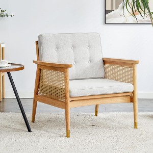 GustoWave Accent Leisure Chair, Mid-Century Modern Arm Chair with Solid Wood Armrests and Legs, 1-Seat Cushioned Sofa - 1 of 4