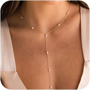 Dainty Y-Shape Lariat Body Chain: 14K Gold Plated Non-Tarnish Layered Necklace & Choker Set for Women - 1 of 4