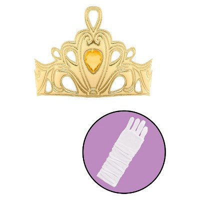 Little Adventures Girls' Princess Gloves White with Diva Crown Gold