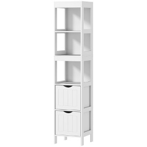Narrow Bathroom Storage Cabinet, Bathroom Cabinet with 2 Drawers & 3 Open Shelves, Slim Bathroom Floor Cabinet - 1 of 4