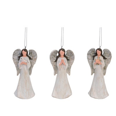 Transpac Resin Wood Carved Angel Ornament Set of 3 Christmas Home Decorations