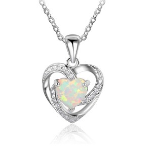 Ginger Lyne Collection Sterling Silver Cz Heart Fire Opal Pendant Necklace for Women - 1 of 4