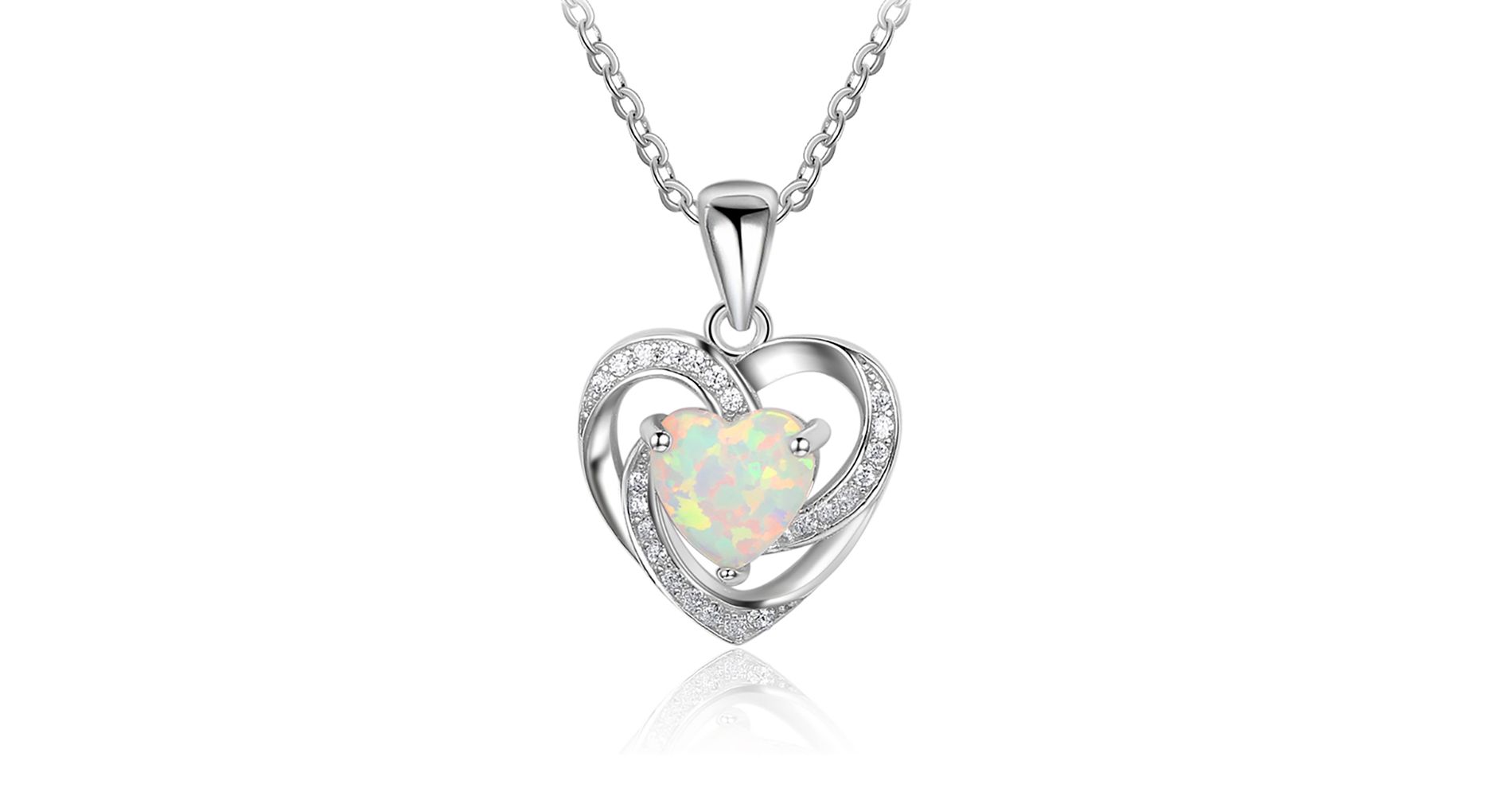 Ginger Lyne Collection Sterling Silver Cz Heart Fire Opal Pendant Necklace for Women
