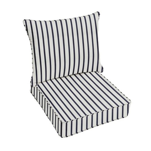 Sunbrella Stripe Outdoor Corded Pillow and Cushion Set Blue White