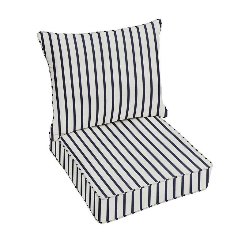 Sunbrella Stripe Outdoor Corded Pillow and Cushion Set Blue/White, 1 of 8
