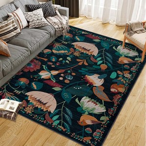 COZONY Floral Birds Washable Area Rug - Boho Vintage Large Soft Non-Slip Low Pile Carpet for Living Room Bedroom Dining Room Nursery Office Farmhouse - 1 of 4