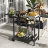 Aghana Digitals Teak Acacia Wood 2-Tier Outdoor Rolling Cart with Wheels, 3 Bottle Holders & - 3 of 4