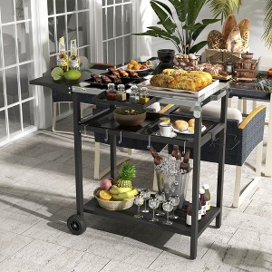 MOEPISY Outdoor Outdoor Bar Cart with Stainless Steel Tabletop, Kitchen Island with Wheels, 2 Tiers and Seasoning Shelf - 1 of 4