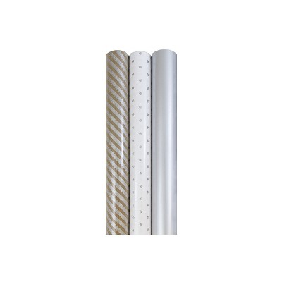 JAM Paper Assorted Gift Wrap Holiday Wrapping Paper Set 53.5 Sq. Ft Total Silver Collection 3
