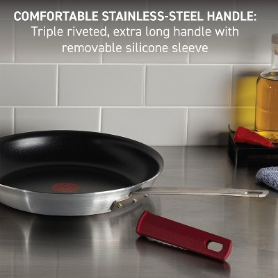 Professional Silver Nonstick Aluminum Cookware Set with Red Handles, 8 Pieces