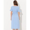 Allegra K Women's Summer V Neck Button Flutter Sleeve Smocked High Waist Midi Dress - 3 of 4