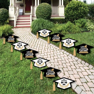 Big Dot of Happiness Law School Grad - Grad Cap Lawn Decorations - Outdoor Future Lawyer Graduation Party Yard Decorations - 10 Piece