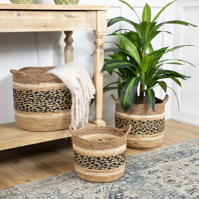 Northlight Seagrass Weave Round Storage Baskets with Handles - 15" - Set of 3, 2 of 7