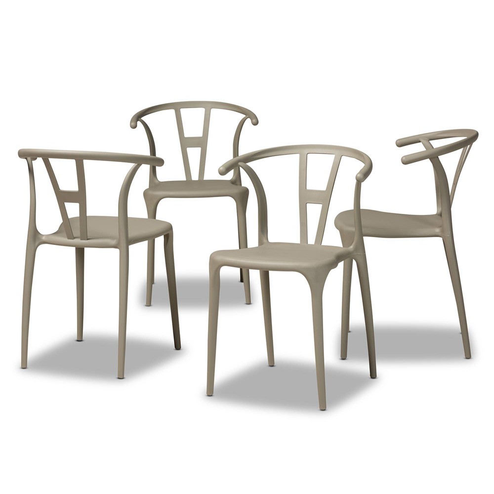 Photos - Chair 4pc Warner Plastic Dining  Set Beige - Baxton Studio