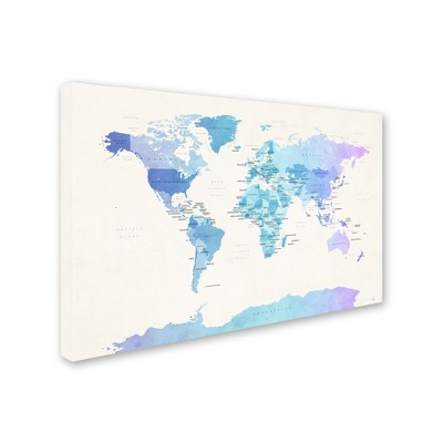 Trademark Fine Art -Michael Tompsett 'Watercolour Political Map of the World' Canvas Art - 16''x24''