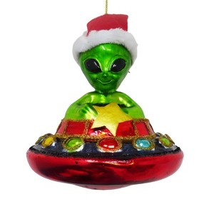 Alien and UFO Glass Christmas Ornament| OrnamentallyYou - 1 of 4