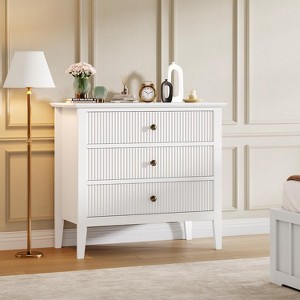 Fluted 3 Drawer Dresser, Wide Dresser Nightstand, Modern Wood Chest of Drawers, Large Painted Storage Cabinet for Closet, Hallway, Entryway, Bedroom - 1 of 4