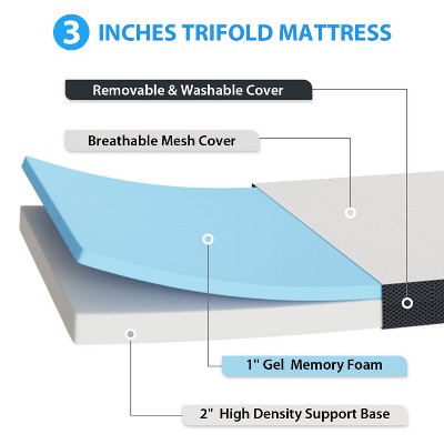 Twin 3-Inch White and Black Memory Foam Folding Mattress