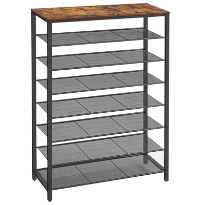 8 Tier Shoe Rack, Shoe Organizer, 32-40 Pairs of Shoes, Large Shoe Rack Organizer with 7 Metal Mesh Shelves, Rustic Brown and Black